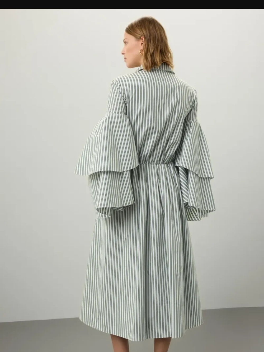 Rosie Assoulin  Fiesta Sage Green and White Striped Midi Dress - Picture 3 of 12